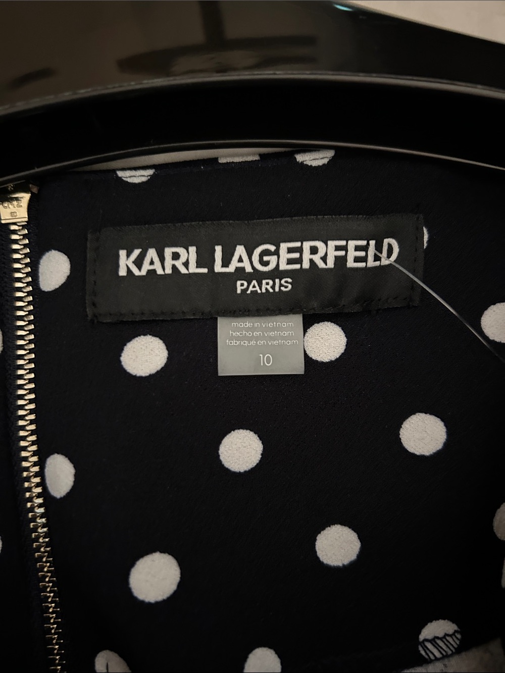 Karl Lagerfeld Black Dress with White Polka Dots and Ruffle Sleeves - Picture 4 of 4